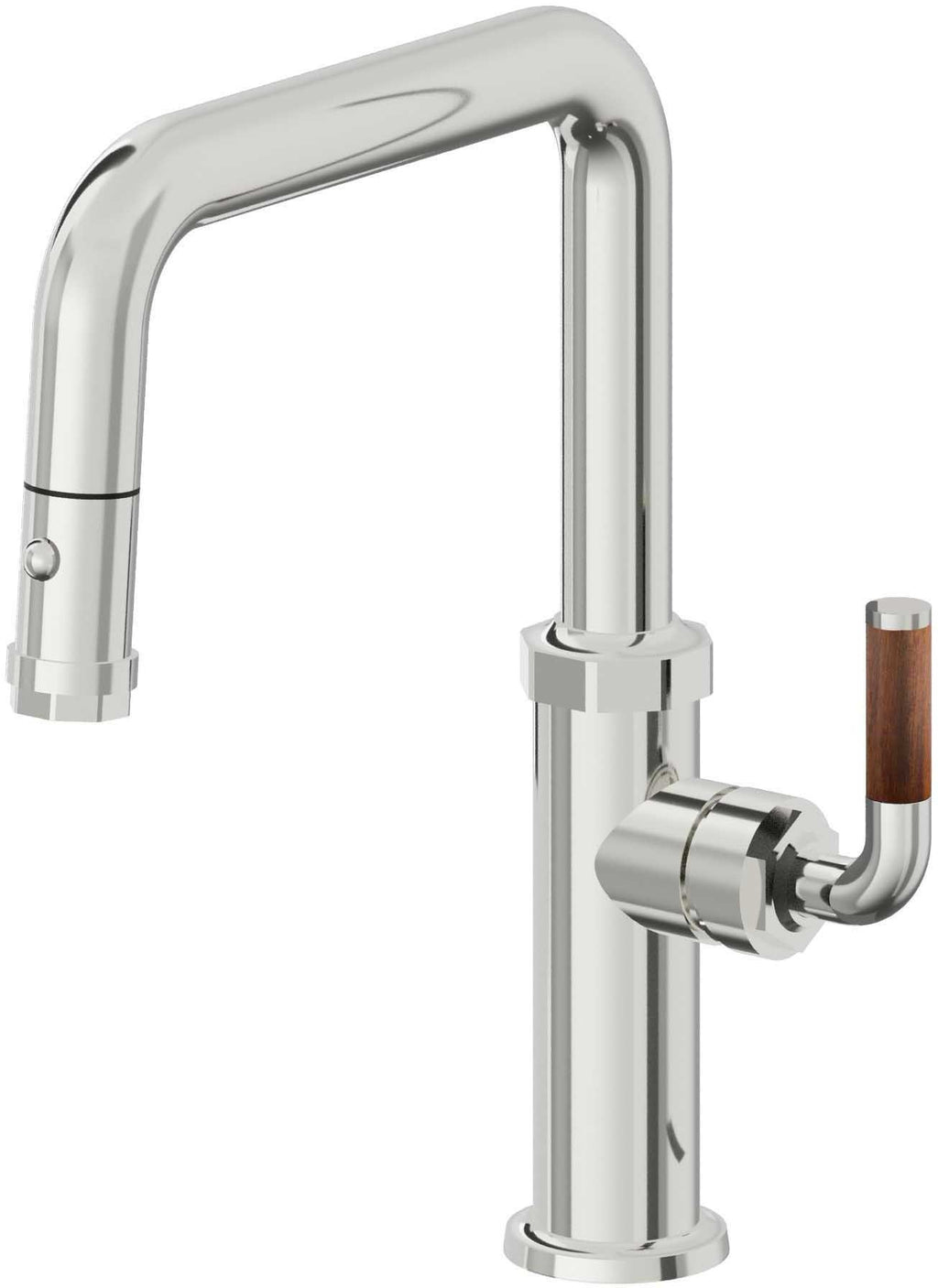 California Faucets Descanso Llave de Cocina con Rociador Extraíble hacia Abajo Industrial con Rociador de Botón - Pico Cuadrado - Cromo Pulido