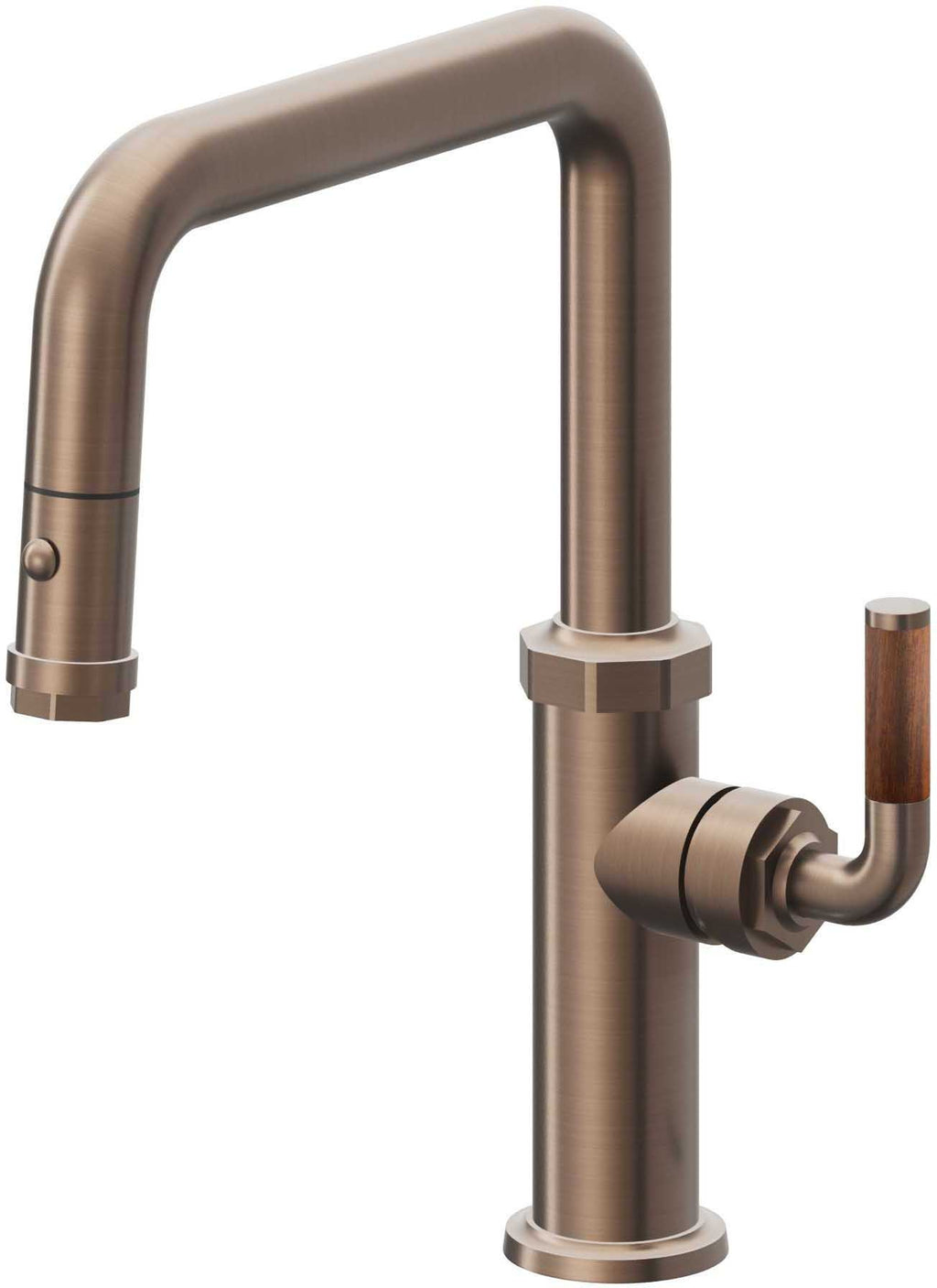 California Faucets Descanso Llave de Cocina con Rociador Extraíble hacia Abajo Industrial con Rociador de Botón - Pico Cuadrado - Bronce Satinado