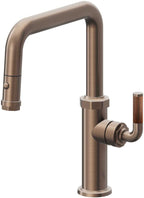 California Faucets Descanso Llave de Cocina con Rociador Extraíble hacia Abajo Industrial con Rociador de Botón - Pico Cuadrado - Bronce Satinado
