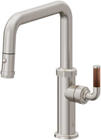 California Faucets Descanso Llave de Cocina con Rociador Extraíble hacia Abajo Industrial con Rociador de Botón - Pico Cuadrado - Acero Inoxidable Ultra