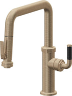 California Faucets Descanso Llave de Cocina con Rociador Extraíble hacia Abajo Industrial con Rociador de Compresión - Pico Cuadrado - Latón Antiguo Mate