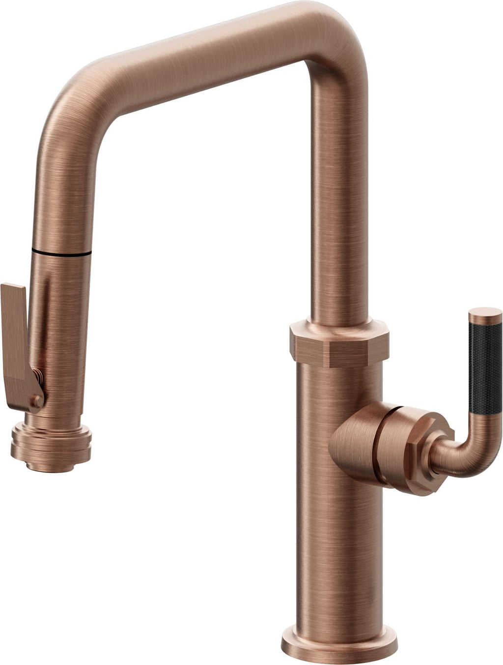 California Faucets Descanso Llave de Cocina con Rociador Extraíble hacia Abajo Industrial con Rociador de Compresión - Pico Cuadrado - Cobre Antiguo Mate