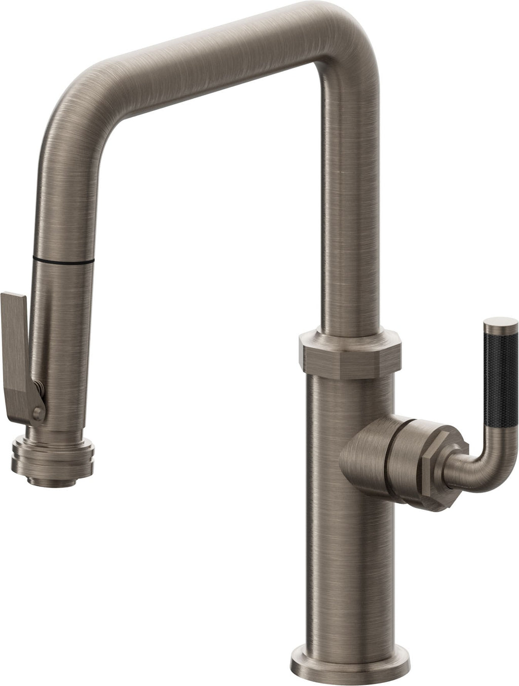 California Faucets Descanso Llave de Cocina con Rociador Extraíble hacia Abajo Industrial con Rociador de Compresión - Pico Cuadrado - Níquel Antiguo Mate