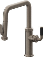California Faucets Descanso Llave de Cocina con Rociador Extraíble hacia Abajo Industrial con Rociador de Compresión - Pico Cuadrado - Níquel Antiguo Mate