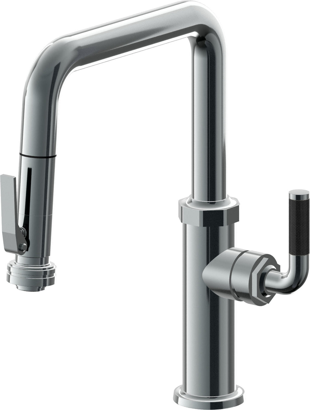 California Faucets Descanso Llave de Cocina con Rociador Extraíble hacia Abajo Industrial con Rociador de Compresión - Pico Cuadrado - Níquel Negro