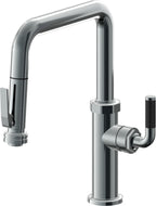 California Faucets Descanso Llave de Cocina con Rociador Extraíble hacia Abajo Industrial con Rociador de Compresión - Pico Cuadrado - Níquel Negro