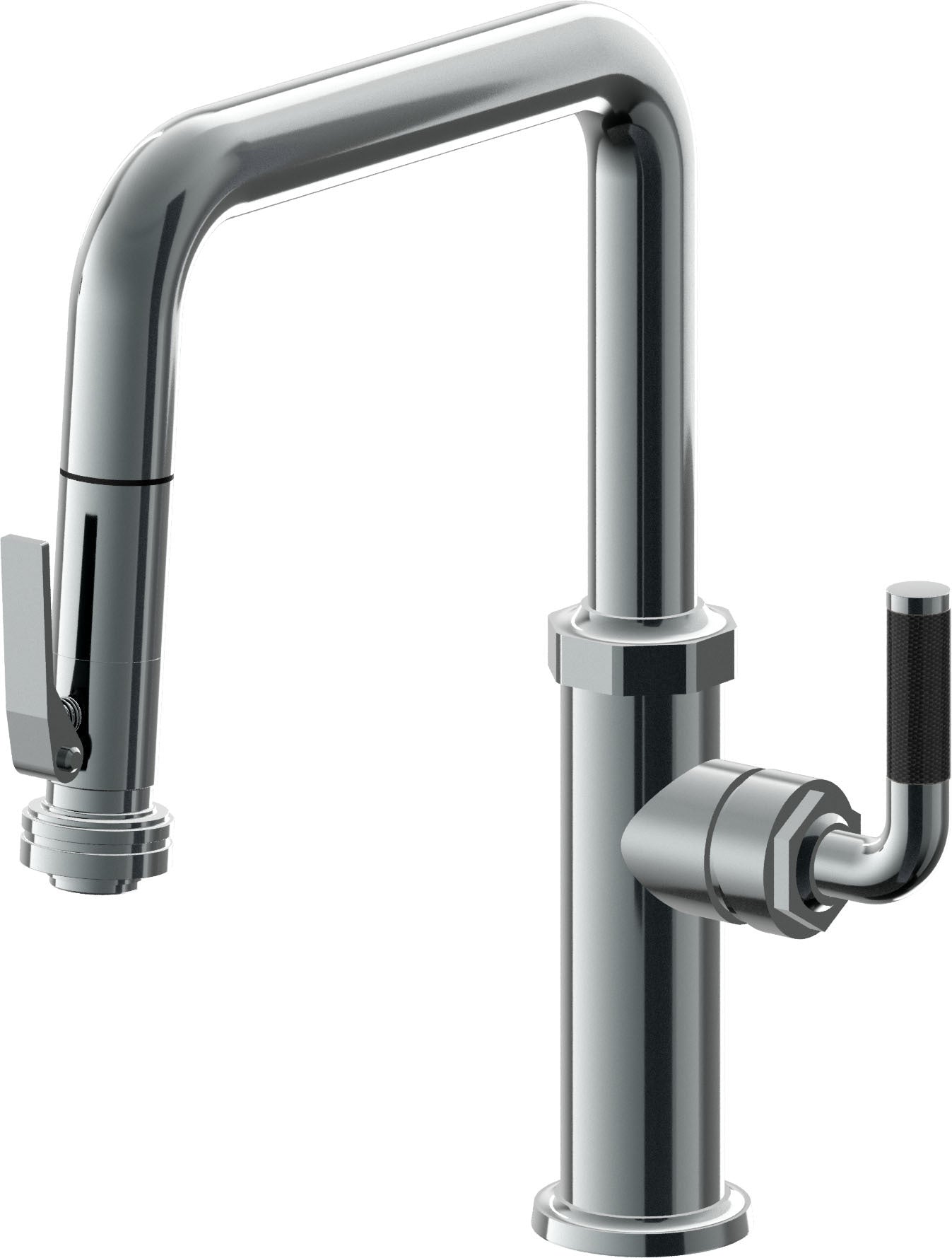 California Faucets Descanso Llave de Cocina con Rociador Extraíble hacia Abajo Industrial con Rociador de Compresión - Pico Cuadrado - Níquel Negro