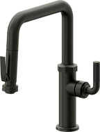 California Faucets Descanso Llave de Cocina con Rociador Extraíble hacia Abajo Industrial con Rociador de Compresión - Pico Cuadrado - Bronce Bella Terra