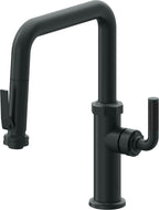 California Faucets Descanso Llave de Cocina con Rociador Extraíble hacia Abajo Industrial con Rociador de Compresión - Pico Cuadrado - Carbón