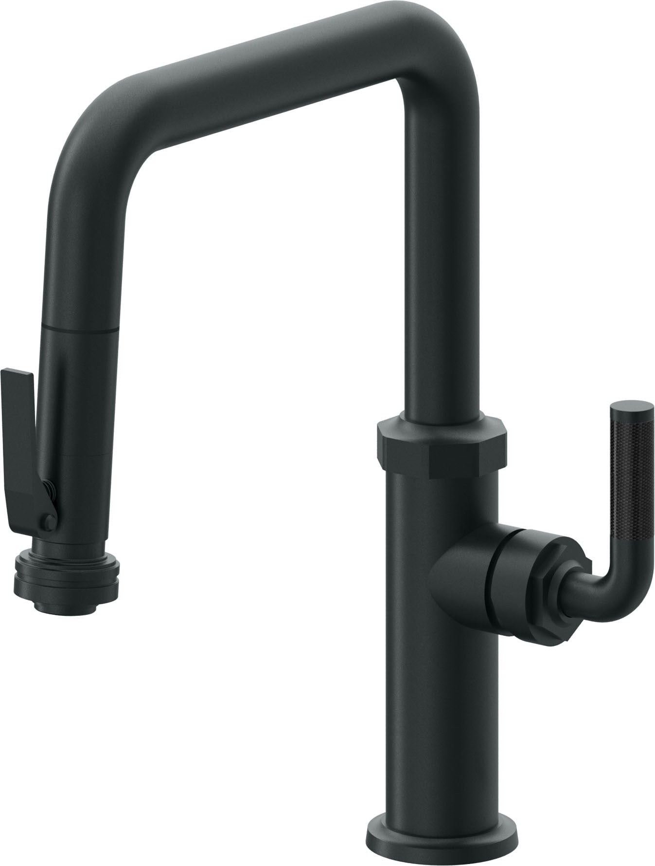 California Faucets Descanso Llave de Cocina con Rociador Extraíble hacia Abajo Industrial con Rociador de Compresión - Pico Cuadrado - Carbón