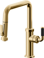 California Faucets Descanso Llave de Cocina con Rociador Extraíble hacia Abajo Industrial con Rociador de Compresión - Pico Cuadrado - Oro Francés