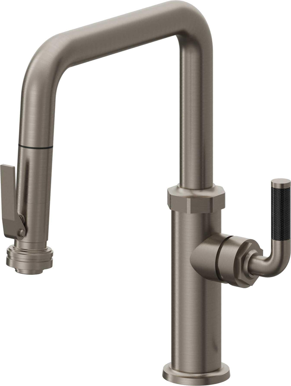 California Faucets Descanso Llave de Cocina con Rociador Extraíble hacia Abajo Industrial con Rociador de Compresión - Pico Cuadrado - Grafito