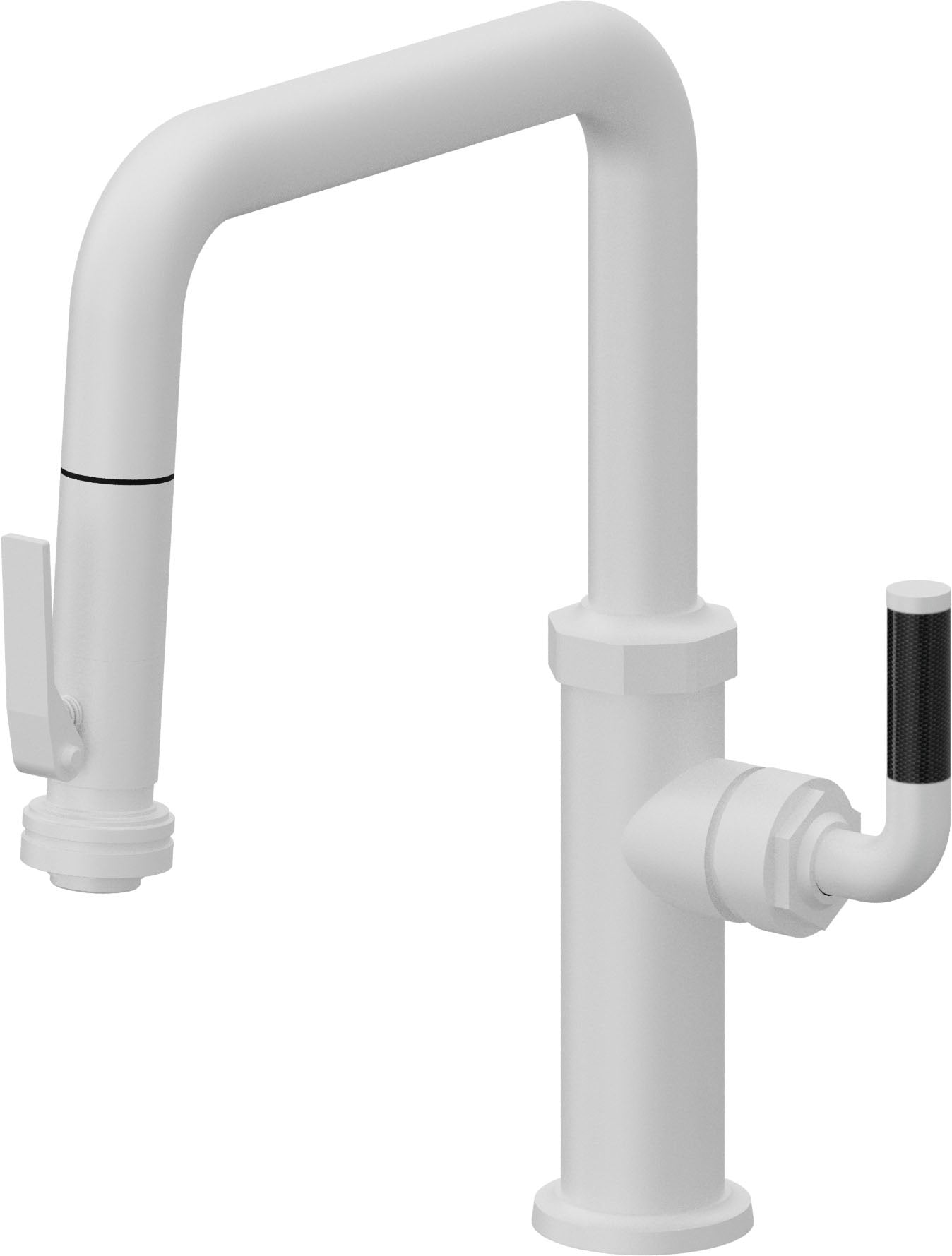 California Faucets Descanso Llave de Cocina con Rociador Extraíble hacia Abajo Industrial con Rociador de Compresión - Pico Cuadrado - Blanco Mate