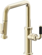 California Faucets Descanso Llave de Cocina con Rociador Extraíble hacia Abajo Industrial con Rociador de Compresión - Pico Cuadrado - Latón Pulido