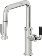 California Faucets Descanso Llave de Cocina con Rociador Extraíble hacia Abajo Industrial con Rociador de Compresión - Pico Cuadrado - Cromo Pulido