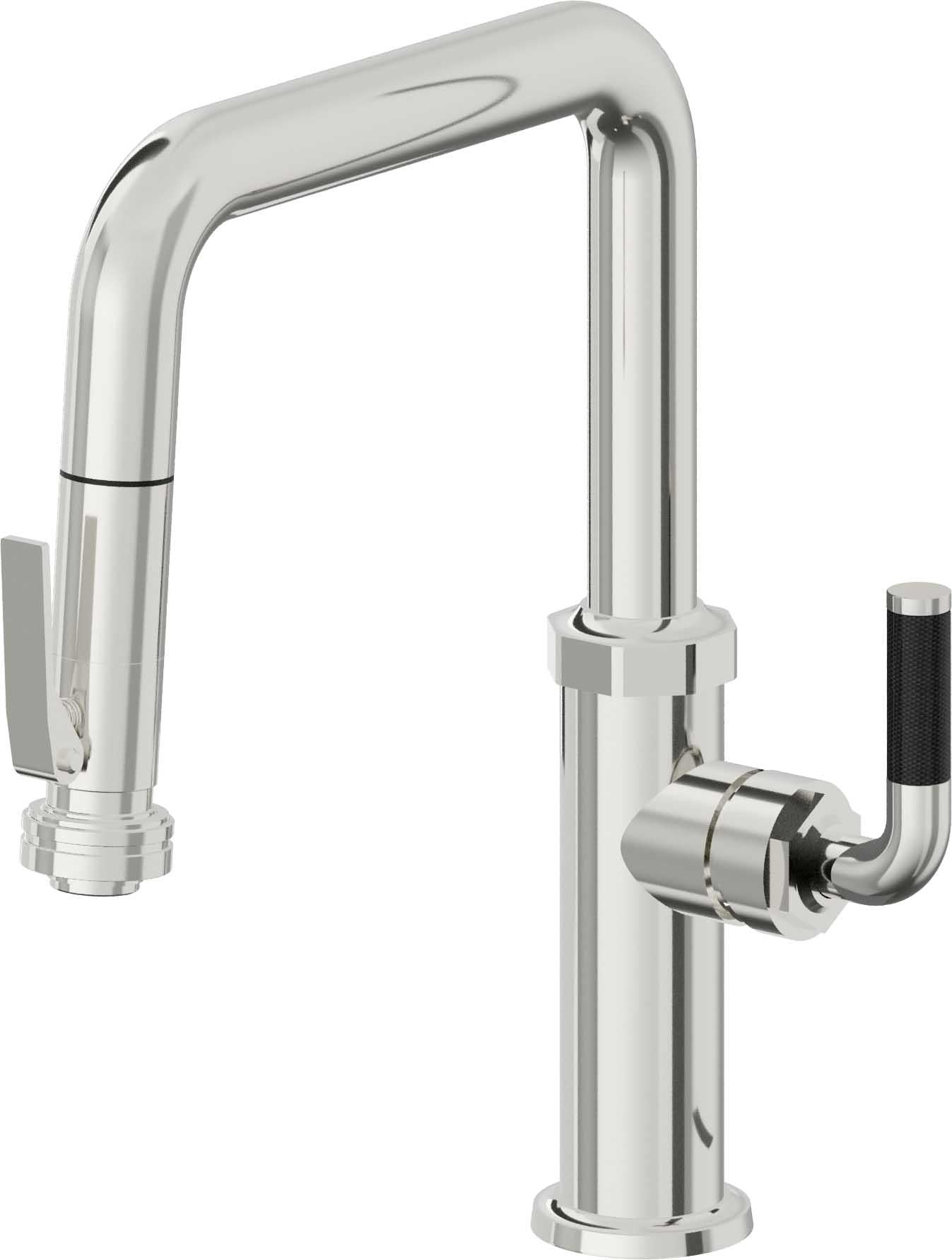 California Faucets Descanso Llave de Cocina con Rociador Extraíble hacia Abajo Industrial con Rociador de Compresión - Pico Cuadrado - Cromo Pulido