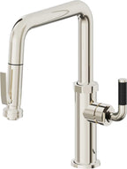 California Faucets Descanso Llave de Cocina con Rociador Extraíble hacia Abajo Industrial con Rociador de Compresión - Pico Cuadrado - Níquel Pulido