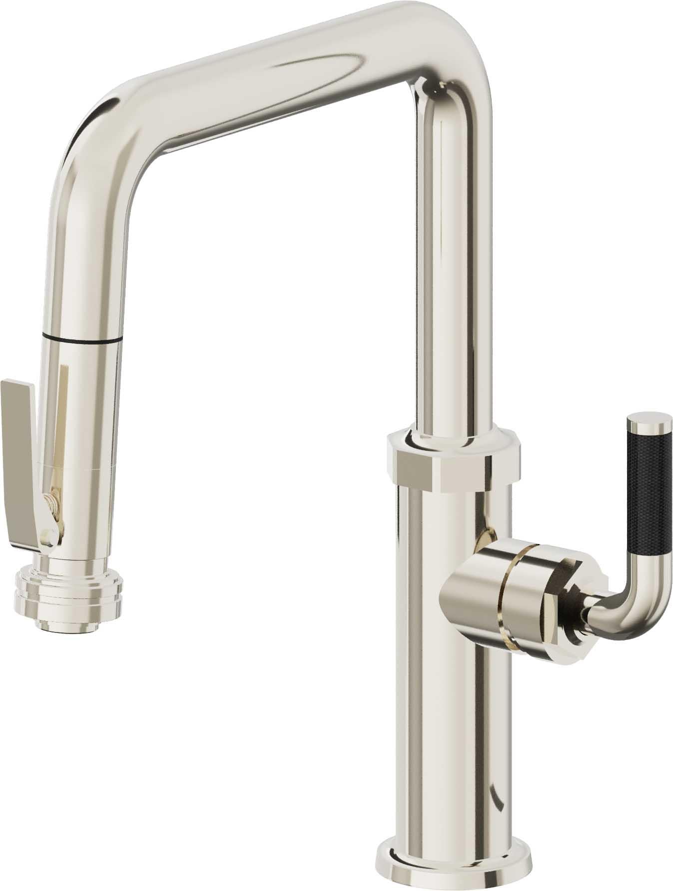 California Faucets Descanso Llave de Cocina con Rociador Extraíble hacia Abajo Industrial con Rociador de Compresión - Pico Cuadrado - Níquel Pulido