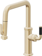 California Faucets Descanso Llave de Cocina con Rociador Extraíble hacia Abajo Industrial con Rociador de Compresión - Pico Cuadrado - Latón Satinado