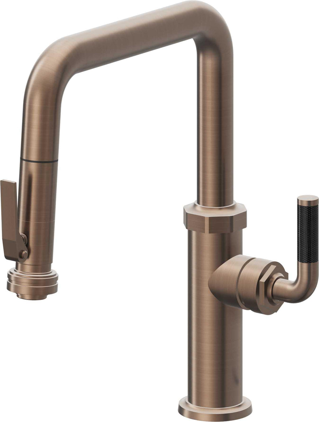 California Faucets Descanso Llave de Cocina con Rociador Extraíble hacia Abajo Industrial con Rociador de Compresión - Pico Cuadrado - Bronce Satinado