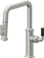 California Faucets Descanso Llave de Cocina con Rociador Extraíble hacia Abajo Industrial con Rociador de Compresión - Pico Cuadrado - Cromo Satinado