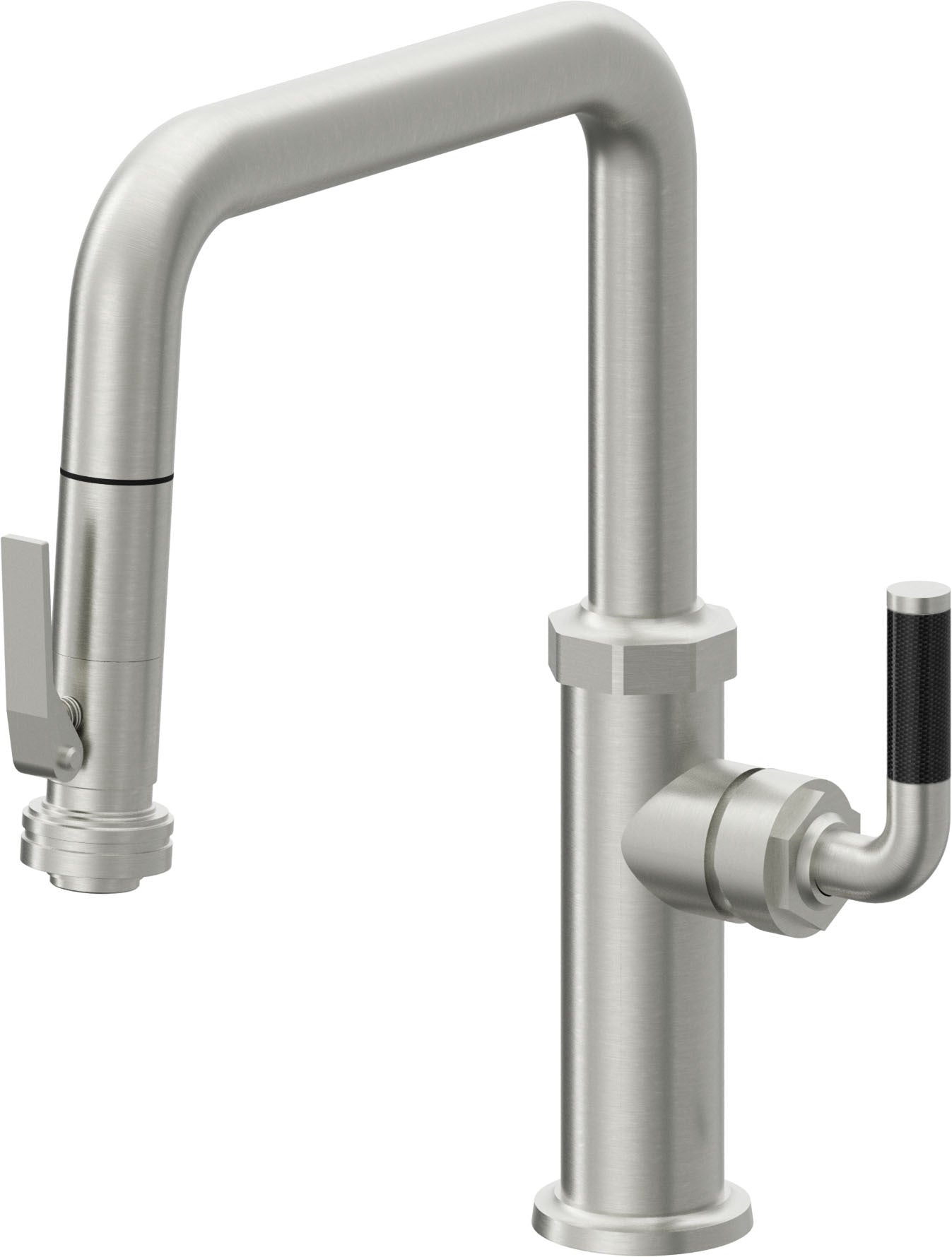 California Faucets Descanso Llave de Cocina con Rociador Extraíble hacia Abajo Industrial con Rociador de Compresión - Pico Cuadrado - Cromo Satinado