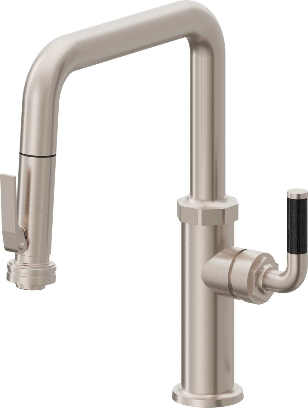 California Faucets Descanso Llave de Cocina con Rociador Extraíble hacia Abajo Industrial con Rociador de Compresión - Pico Cuadrado - Níquel Satinado