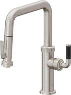 California Faucets Descanso Llave de Cocina con Rociador Extraíble hacia Abajo Industrial con Rociador de Compresión - Pico Cuadrado - Acero Inoxidable Ultra