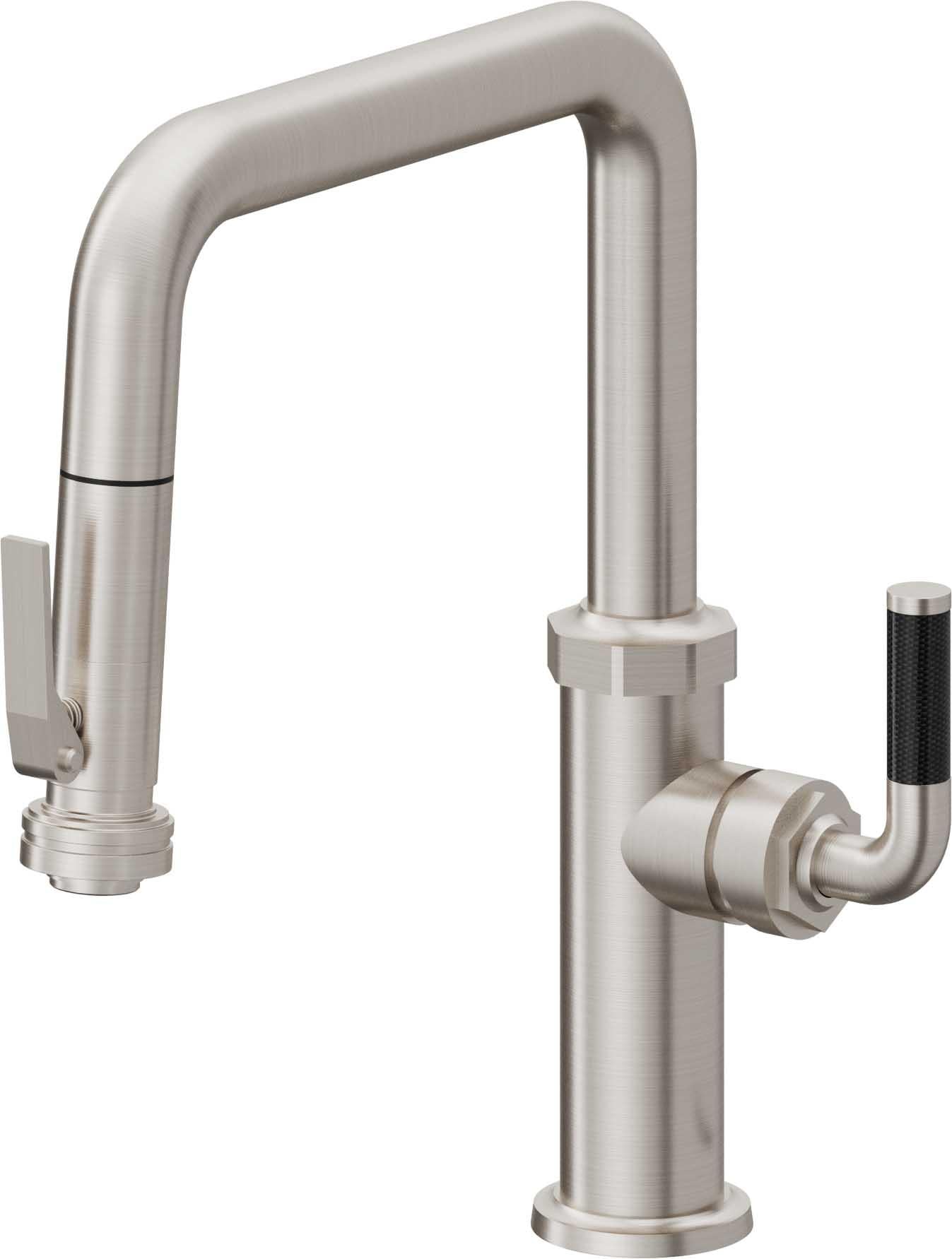 California Faucets Descanso Llave de Cocina con Rociador Extraíble hacia Abajo Industrial con Rociador de Compresión - Pico Cuadrado - Acero Inoxidable Ultra