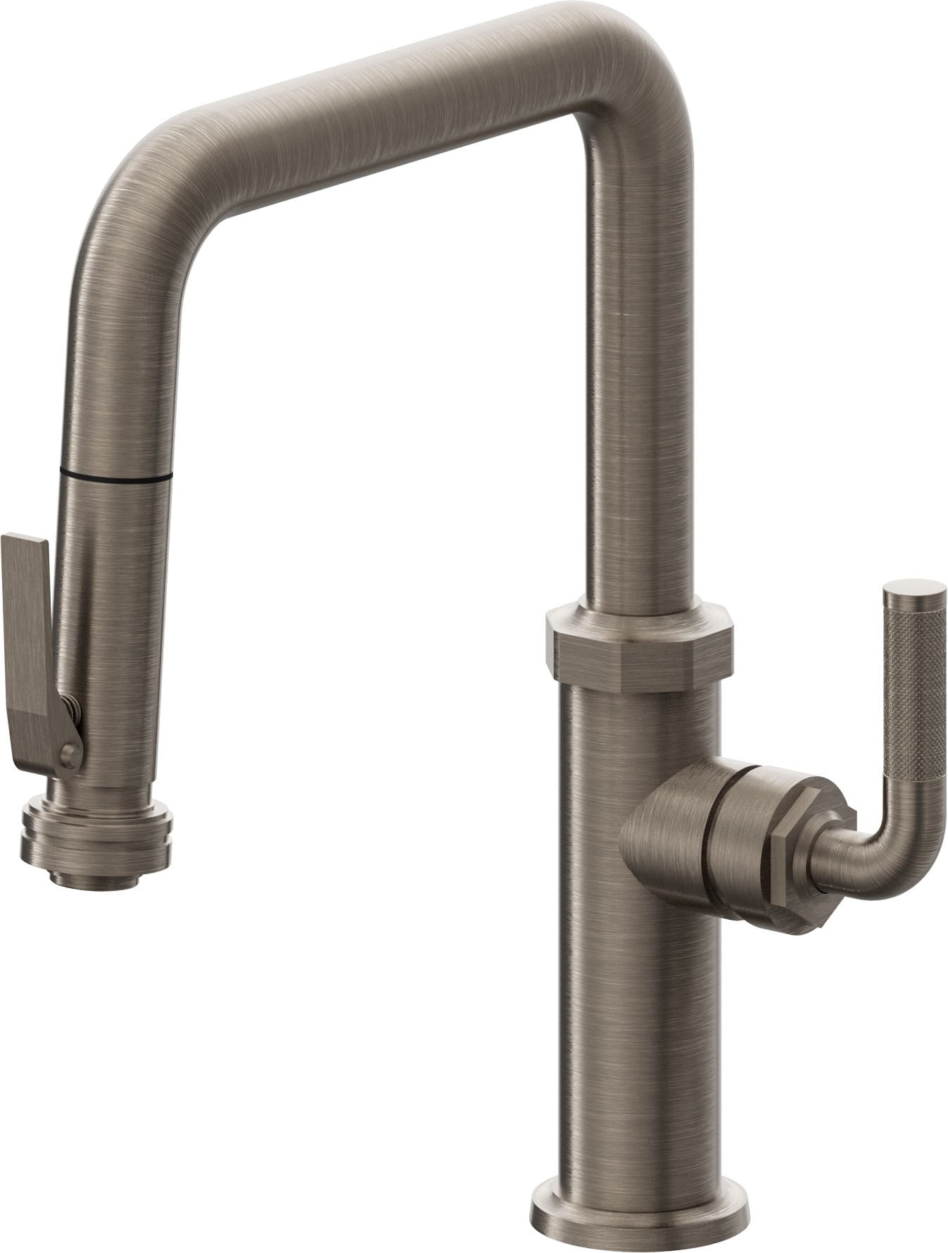 California Faucets Descanso Llave de Cocina con Rociador Extraíble hacia Abajo Industrial con Rociador de Compresión - Pico Cuadrado - Níquel Antiguo Mate
