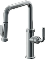 California Faucets Descanso Llave de Cocina con Rociador Extraíble hacia Abajo Industrial con Rociador de Compresión - Pico Cuadrado - Níquel Negro