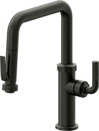 California Faucets Descanso Llave de Cocina con Rociador Extraíble hacia Abajo Industrial con Rociador de Compresión - Pico Cuadrado - Bronce Bella Terra
