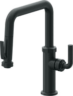 California Faucets Descanso Llave de Cocina con Rociador Extraíble hacia Abajo Industrial con Rociador de Compresión - Pico Cuadrado - Carbón