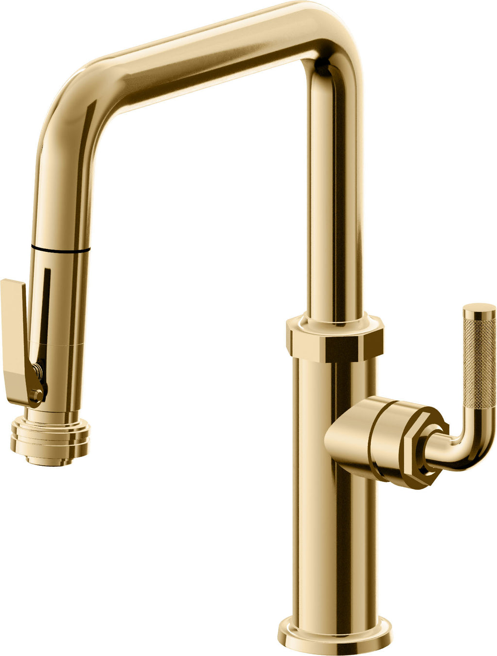 California Faucets Descanso Llave de Cocina con Rociador Extraíble hacia Abajo Industrial con Rociador de Compresión - Pico Cuadrado - Oro Francés
