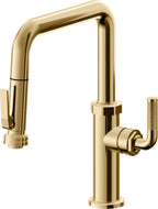 California Faucets Descanso Llave de Cocina con Rociador Extraíble hacia Abajo Industrial con Rociador de Compresión - Pico Cuadrado - Oro Francés