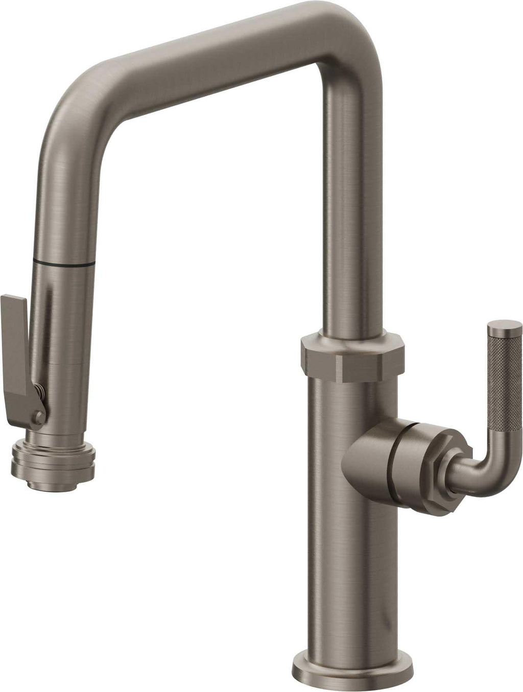 California Faucets Descanso Llave de Cocina con Rociador Extraíble hacia Abajo Industrial con Rociador de Compresión - Pico Cuadrado - Grafito