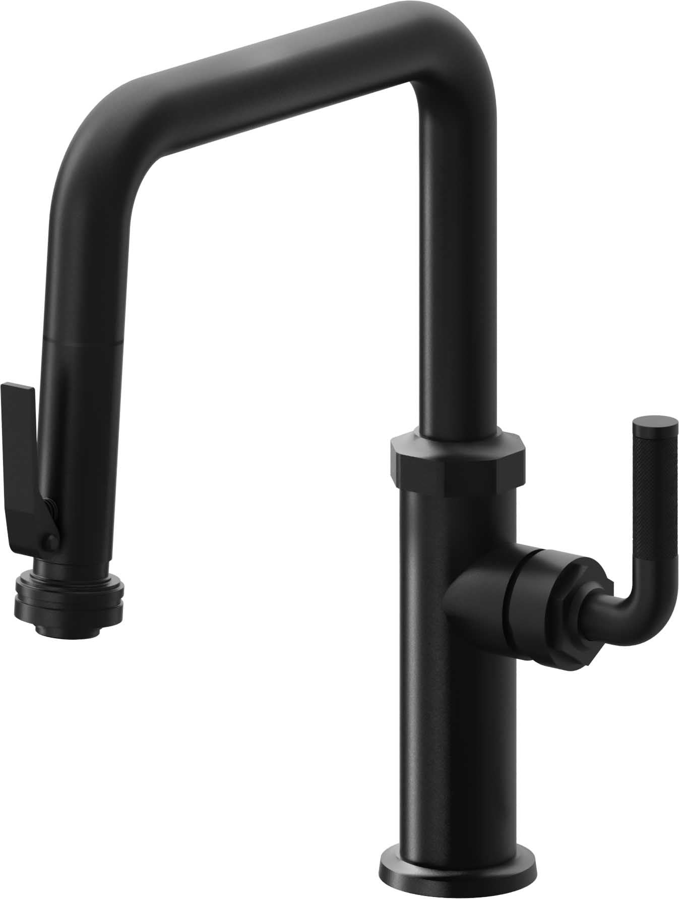 California Faucets Descanso Llave de Cocina con Rociador Extraíble hacia Abajo Industrial con Rociador de Compresión - Pico Cuadrado - Negro Mate