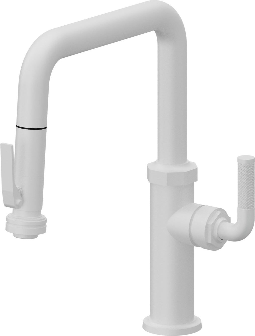 California Faucets Descanso Llave de Cocina con Rociador Extraíble hacia Abajo Industrial con Rociador de Compresión - Pico Cuadrado - Blanco Mate