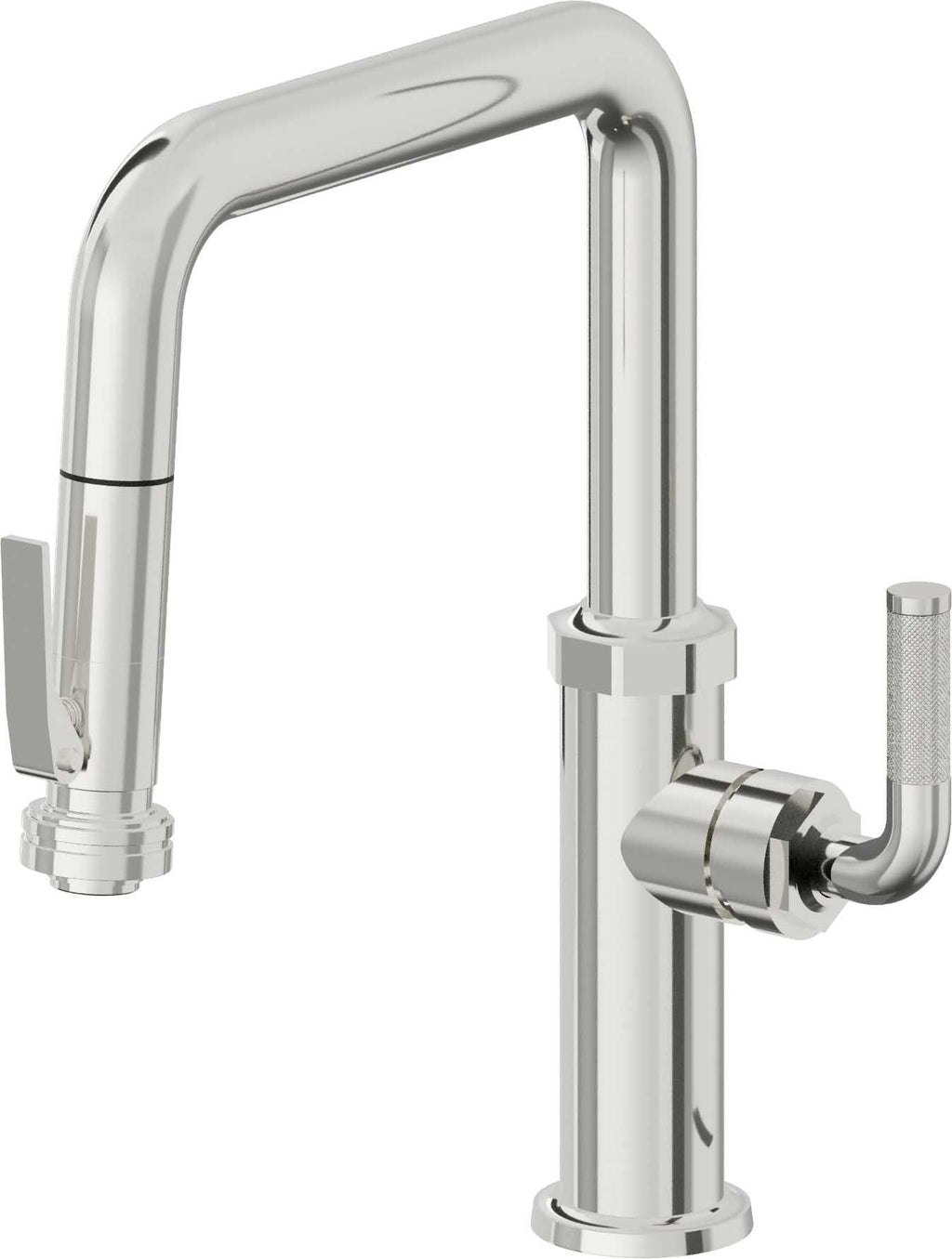 California Faucets Descanso Llave de Cocina con Rociador Extraíble hacia Abajo Industrial con Rociador de Compresión - Pico Cuadrado - Cromo Pulido