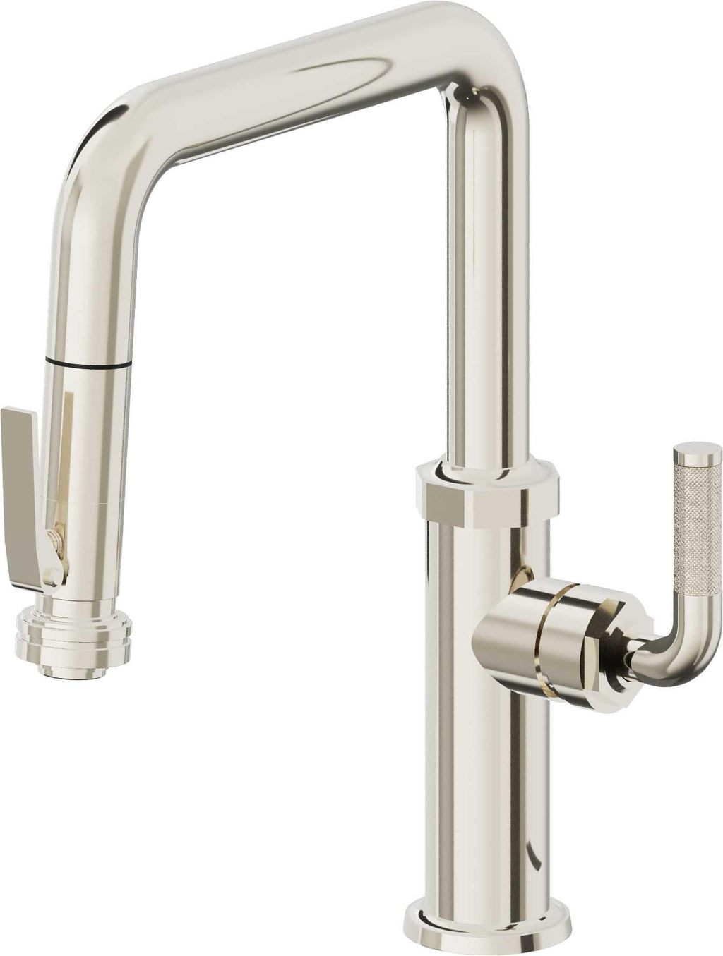 California Faucets Descanso Llave de Cocina con Rociador Extraíble hacia Abajo Industrial con Rociador de Compresión - Pico Cuadrado - Níquel Pulido