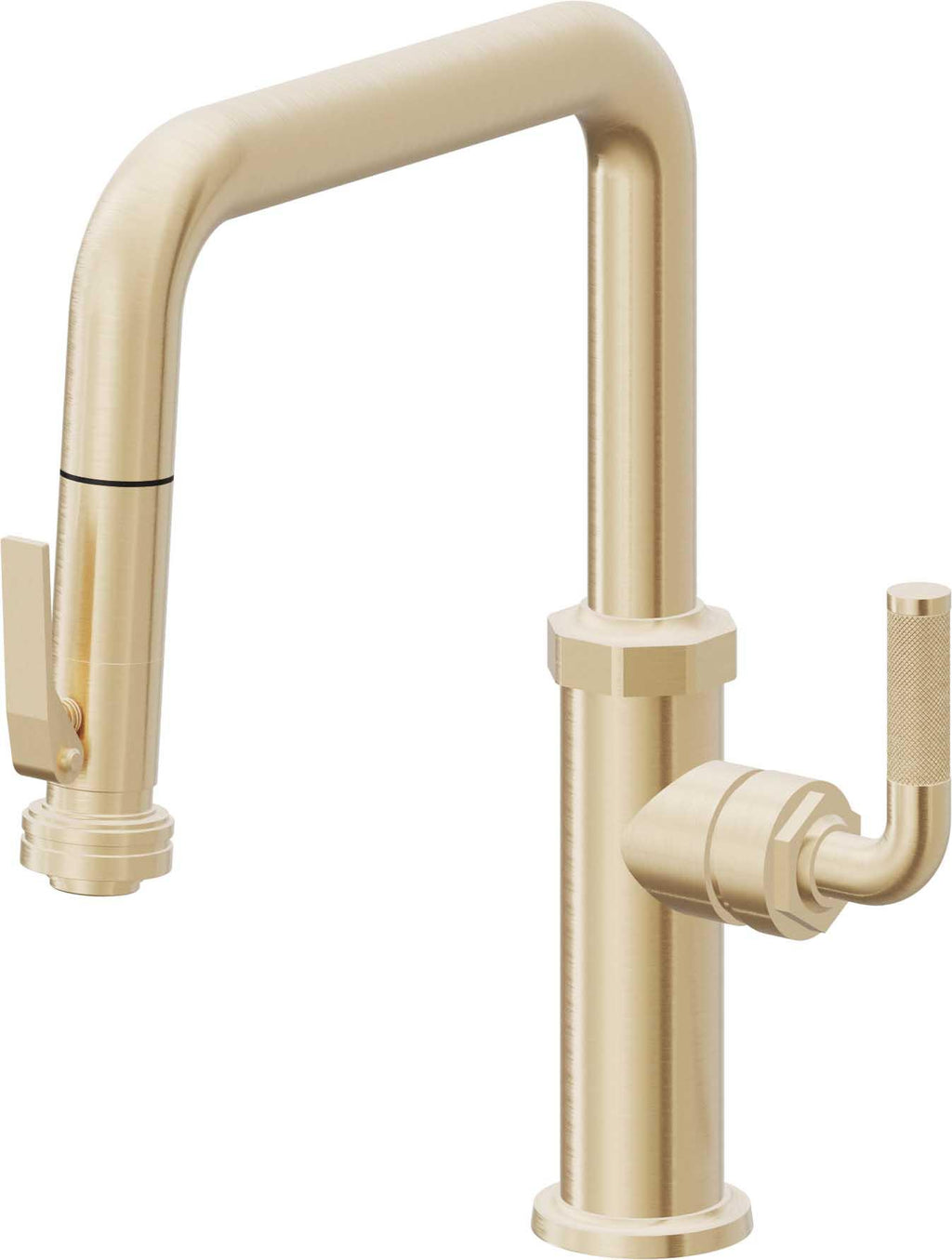 California Faucets Descanso Llave de Cocina con Rociador Extraíble hacia Abajo Industrial con Rociador de Compresión - Pico Cuadrado - Latón Satinado