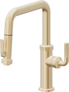 California Faucets Descanso Llave de Cocina con Rociador Extraíble hacia Abajo Industrial con Rociador de Compresión - Pico Cuadrado - Latón Satinado