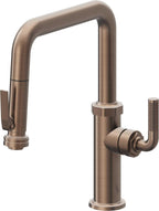 California Faucets Descanso Llave de Cocina con Rociador Extraíble hacia Abajo Industrial con Rociador de Compresión - Pico Cuadrado - Bronce Satinado