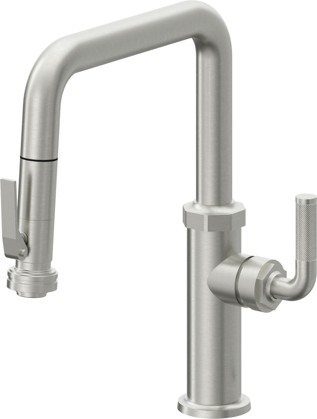 California Faucets Descanso Llave de Cocina con Rociador Extraíble hacia Abajo Industrial con Rociador de Compresión - Pico Cuadrado - Cromo Satinado