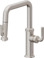 California Faucets Descanso Llave de Cocina con Rociador Extraíble hacia Abajo Industrial con Rociador de Compresión - Pico Cuadrado - Acero Inoxidable Ultra