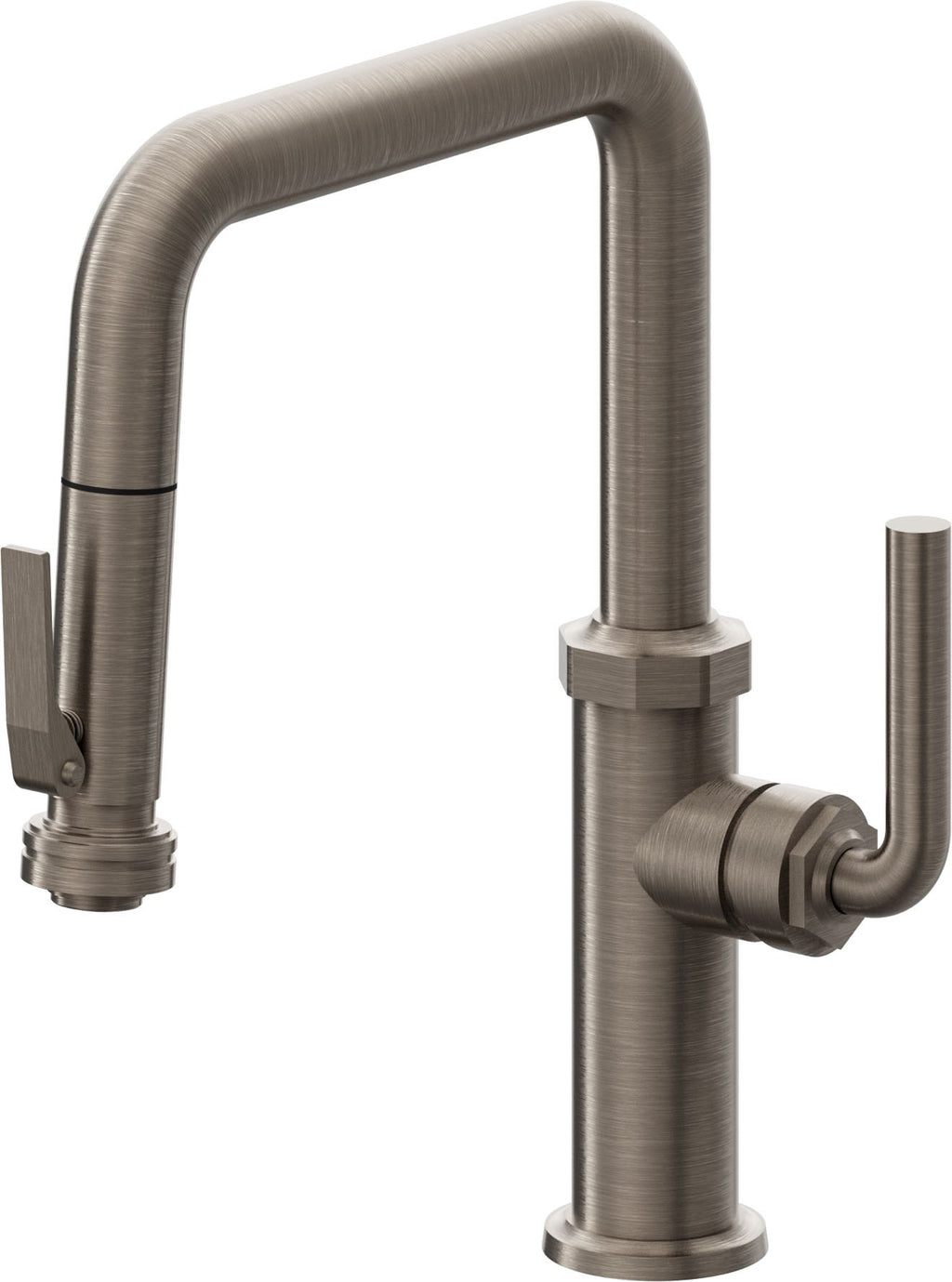 California Faucets Descanso Llave de Cocina con Rociador Extraíble hacia Abajo Industrial con Rociador de Compresión - Pico Cuadrado - Níquel Antiguo Mate