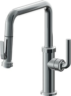 California Faucets Descanso Llave de Cocina con Rociador Extraíble hacia Abajo Industrial con Rociador de Compresión - Pico Cuadrado - Níquel Negro