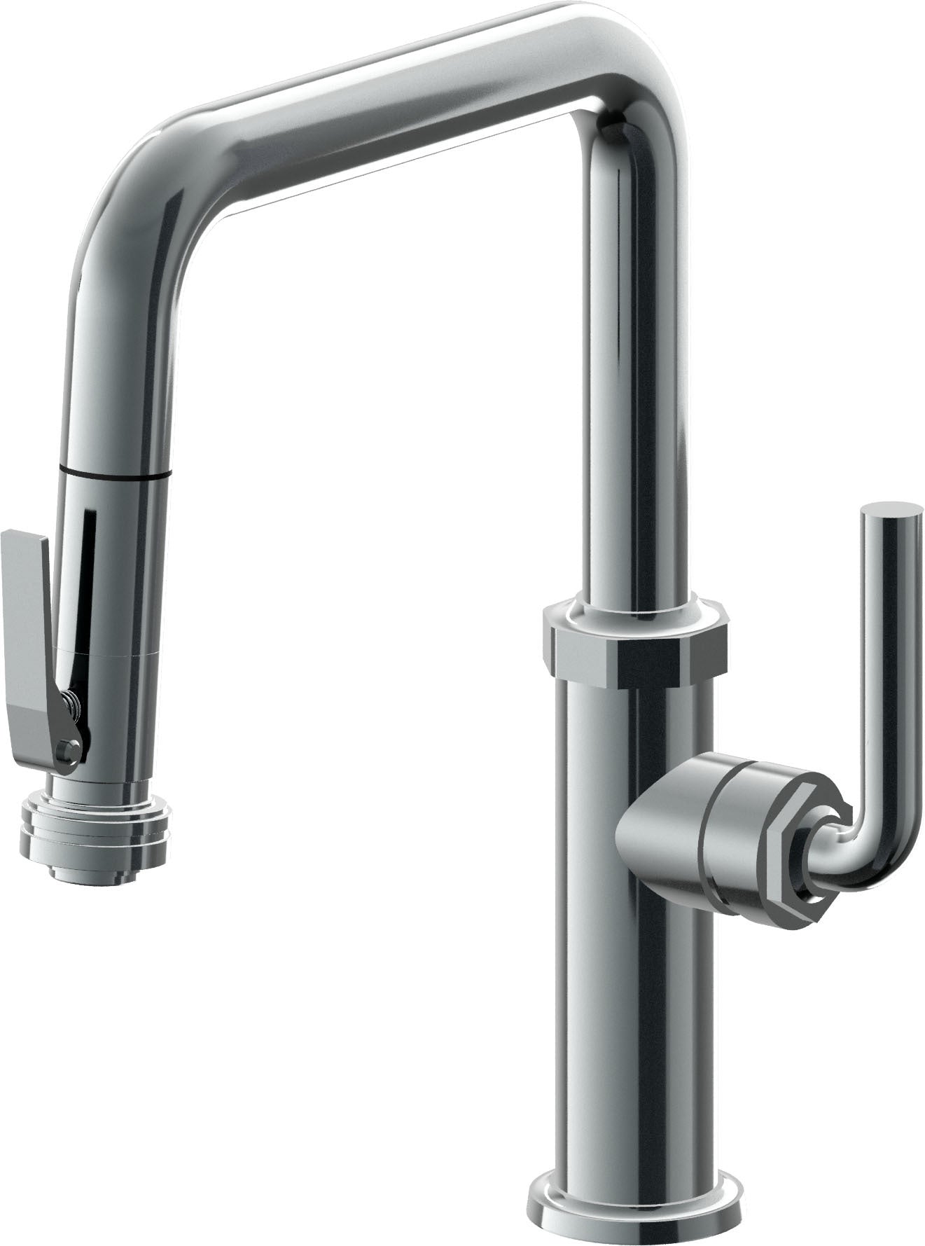 California Faucets Descanso Llave de Cocina con Rociador Extraíble hacia Abajo Industrial con Rociador de Compresión - Pico Cuadrado - Níquel Negro