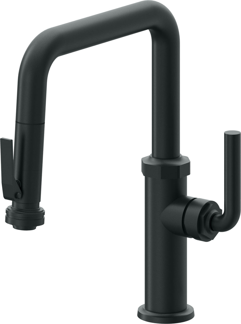 California Faucets Descanso Llave de Cocina con Rociador Extraíble hacia Abajo Industrial con Rociador de Compresión - Pico Cuadrado - Carbón