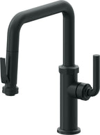 California Faucets Descanso Llave de Cocina con Rociador Extraíble hacia Abajo Industrial con Rociador de Compresión - Pico Cuadrado - Carbón